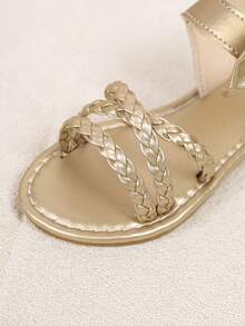 2026 New Arrival Summer Gold Woven Criss-Cross Pearl Bow Sandals - Gold - View 8