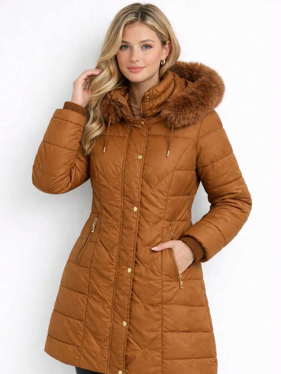 Women's Parka Made Of Super Warm, Waterproof Nylon With A Fleece-Lined Hood For Winter. - Lạc đà - Xem 1