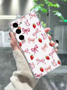 1个时尚印花穿孔透明草莓蝴蝶结彩绘防震手机壳，兼容三星Galaxy A07/A17/S26/S26 Plus/S26 Ultra、S25/S25 Plus/S25 Ultra、A16/A36/A26/A56/A50/A12/A32/A52/A72/A51/A21S/A13/A14/S24/S24 Plus/S24 Ultra、S20/S23/S22/A53/S20 FE/S21、11/12 Pro/12/12X/13 Pro/14 Pro/15 Pro/X3 Pro、10/9/Note 9/12C/Note 11 Pro/Note 8 Pro/9C/9A - 彩色 - 查看 5