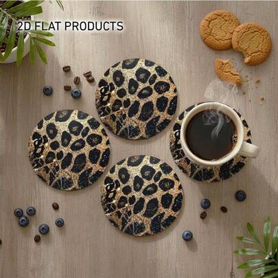 Bộ 1/4/6/8 đế lót ly bằng gỗ in họa tiết da báo cao cấp | Kích thước 3,94 inch, thiết kế lấp lánh vàng và chấm màu sắc rực rỡ, trang trí nhà cửa sang trọng, lót ly thời trang, lý tưởng cho bàn ăn, phòng khách, nhà bếp, bảo vệ bề mặt.