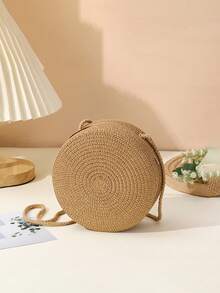 1个圆形编织草编斜挎包，迷你单肩包，轻便沙滩包，带拉链，适合女孩、青少年、旅行者、海滩、旅行、暑假、野餐、户外音乐节、派对等场合。 - 圓草編 - 查看 16