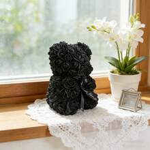 1 pieza Oso de peluche de rosa negra hecho de rosas de espuma artificial, oso de peluche de plástico, adecuado como regalo para el Día de San Valentín, Día de la Madre, Aniversario, Boda, Cumpleaños, Navidad, Graduación, Año Nuevo, Primavera, para amigos, mamás, amantes, novias, oficina, sala de estar, vestíbulo, dormitorio, estudio, cocina, hotel, accesorio para mochila/bolso, decoración de fiesta - Negro - Ver 6