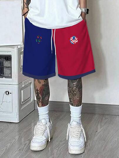 男士运动短裤，字母数字印花图案，宽松舒适，适合世界杯国家队和足球俱乐部穿着，也适合休闲校园和街头风格，春夏秋季皆宜。