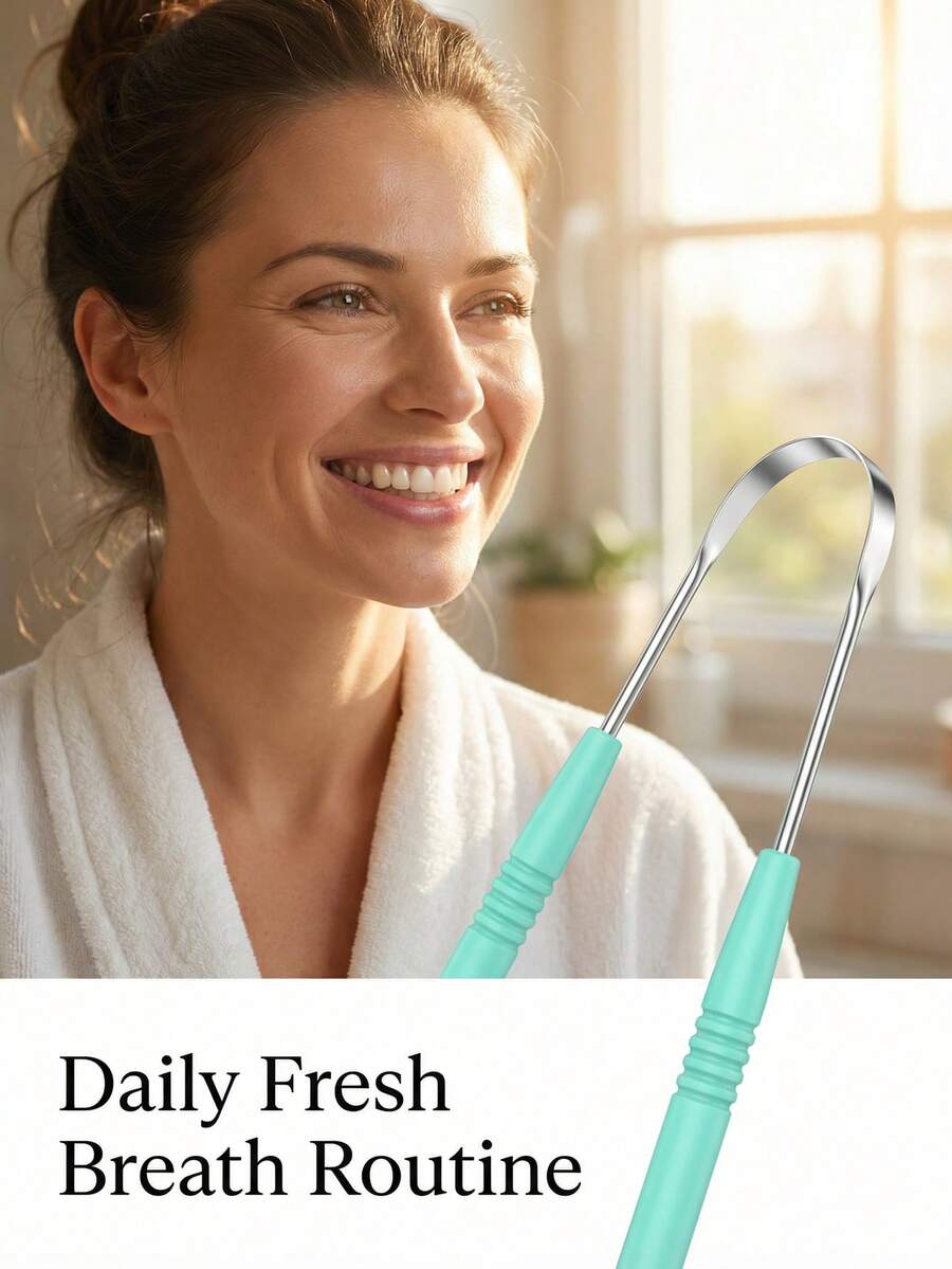 1pc Tongue Scraper, Stainless Steel Tongue Cleaner, Fresh Breath Oral Care, Adult Metal Tongue Coating Cleaning Tool - Multicolor - View 1