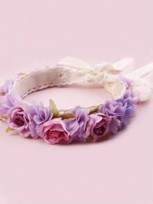 1pc Baby Pink & Purple 3D Flower Headband, Infant Girls' Tie Headwear, Birthday Party Photo Prop - Lilac Purple - View 7