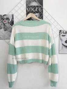 SJD MODA LADY Striped Sweater Knit Modal Off Shoulder Super Autumn Winter Korean Style Best Fabric - Mint Green and White Stripe - View 1