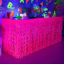 Suministros para fiesta con luz, decoración de fiesta neón, falda de mesa ondulada metálica luminosa de color púrpura-rojo con borlas, adecuada para fiestas con luz, decoraciones de cumpleaños - Multicolor - Ver 2