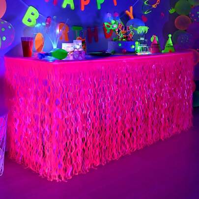Suministros para fiesta con luz, decoración de fiesta neón, falda de mesa ondulada metálica luminosa de color púrpura-rojo con borlas, adecuada para fiestas con luz, decoraciones de cumpleaños