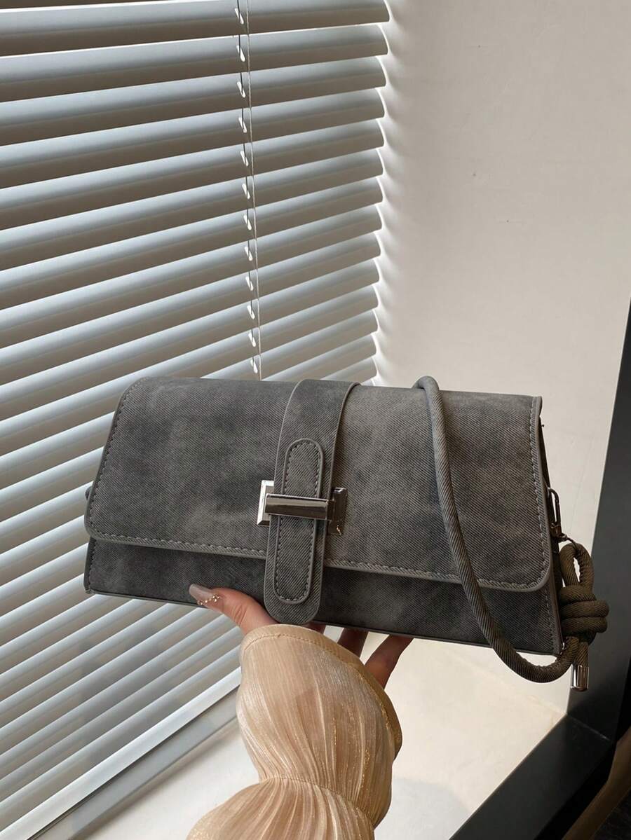 2026新款中国风法棍包，2025秋冬优雅通勤斜挎单肩腋下包 - 灰色 - 查看 1