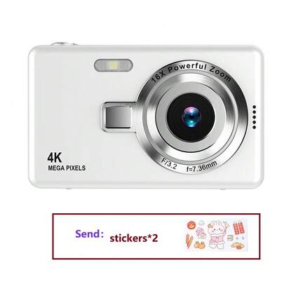 Nueva cámara digital 4K, zoom óptico 16X, pantalla HD de 2.4", video de píxeles, cámara digital compacta creativa, adecuada para estudiantes, cámara CCD, pegatina de cristal DIY gratis