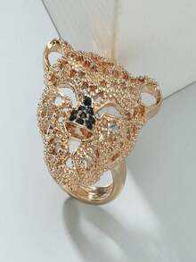 1件欧美夏季新款时尚男士霸气虎头戒指，个性化小众奢华食指戒指配饰 - 金色 - 查看 5