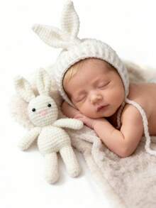 Newborn Photography Props Clothing, Baby Boy/Girl Rabbit Ear Hat Shooting Props, Knitted Hat, Infant Photography Props Clothing - Multicolor - View 2