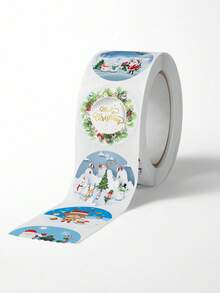 1 Roll Cartoon Christmas Theme Gift Labels Stickers, Reward Stickers, Self-Adhesive Labels - Multicolor - View 3