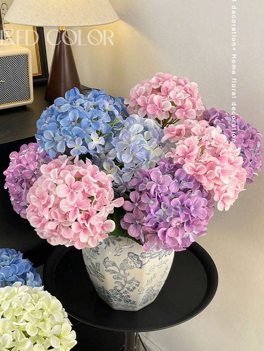 人造绣球花 - 时尚装饰人造花，适用于桌面、客厅，多种颜色可选，家居装饰，桌面装饰，卧室，派对，婚礼装饰，落地花瓶和阳台，派对装饰，耐用面料，是婚礼、花园、酒店、浪漫装饰的理想之选，持久耐用，人造花 - 彩色 - 查看 1