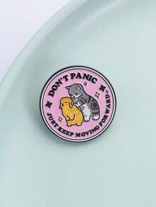Enamel Badge With Cat And Rabbit, Warm Design Featuring Gray Tabby Cat And Yellow Lop-Eared Rabbit On Pink Background With "DON'T PANIC JUST KEEP MOVING FORWARD" Text, Suitable For Anxiety Relief, Pet Lovers, And Daily Encouragement - Multicolor - View 6