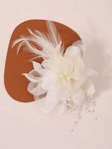 1pc Petal & Feather Elegant Hair Clip, Hair Claws, Hair Slide, Hair Barrettes - Beige - View 6