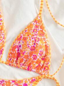 Summer Leopard Print Spaghetti Strap Tie-Up Bikini Set, Suitable For Beach Vacation - Orange Stripes - View 4