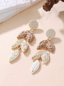 1 Pair Handmade Boho Style Long Gradient Leaf Dangle Earrings, Face-Slimming Design Suitable For Beach Vacation, Music Festival, Casual Wear - Multicolor - View 4