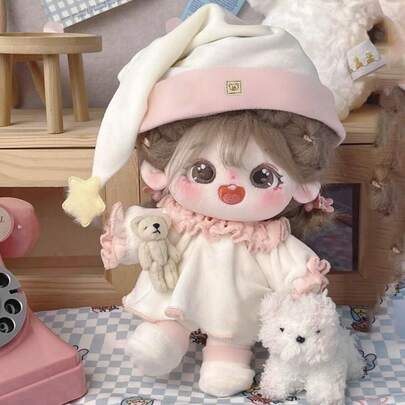 20cm Doll Clothes Suit Collection,Cute Outfit Sets,4-Piece Pajamas Set,Inclued Tops,Pants,Hat,Socks,Doll Clothing For Dressing Up,Cute Stuff,Clothes For Stuffed Animals Plushies,Party Favors,Birthday Gifts(Doll Not Included)