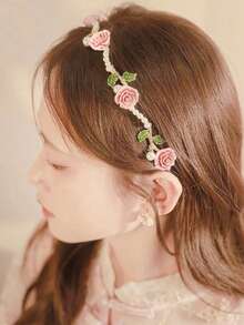 1pc Rose Flower Pearl Headband, Women's Fashion Delicate Hair Accessory, Versatile Pearl Hairband Hair Band Hair Hoop - Pink - View 4
