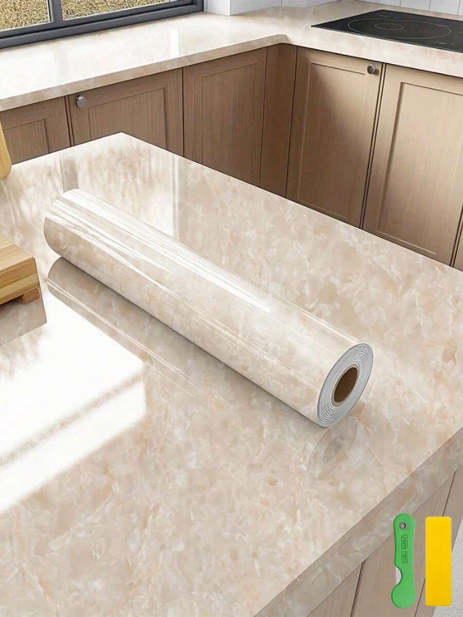 琥珀黄大理石纹自粘墙纸，防水花岗岩台面墙纸，厨房、浴室、桌面、墙面自粘大理石纹墙纸卷材
