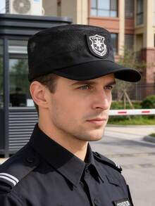 1pc Polyester Mesh Security Guard Cap, Adjustable Brim Hat For Duty, Guard, Security Work - A - View 2