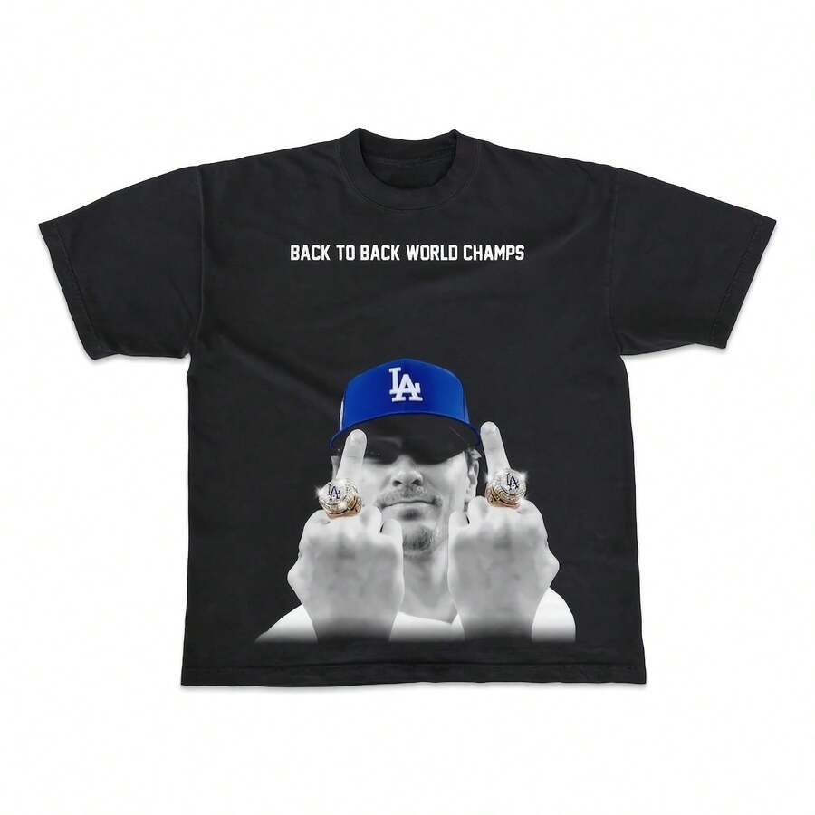 Kikes Hernandez Back To Back World Series Champs 2025 Middles Fingers Baseball Vintage Look Boxy T Shirt Bootleg - 款式5 - 查看 1