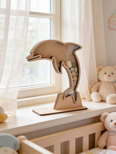 1pc Wooden Dolphin Shaped Shadow Box With Acrylic Window, Baby Nursery Decor, Ocean Themed Decoration For Bedroom And Living Room, Easter Gift