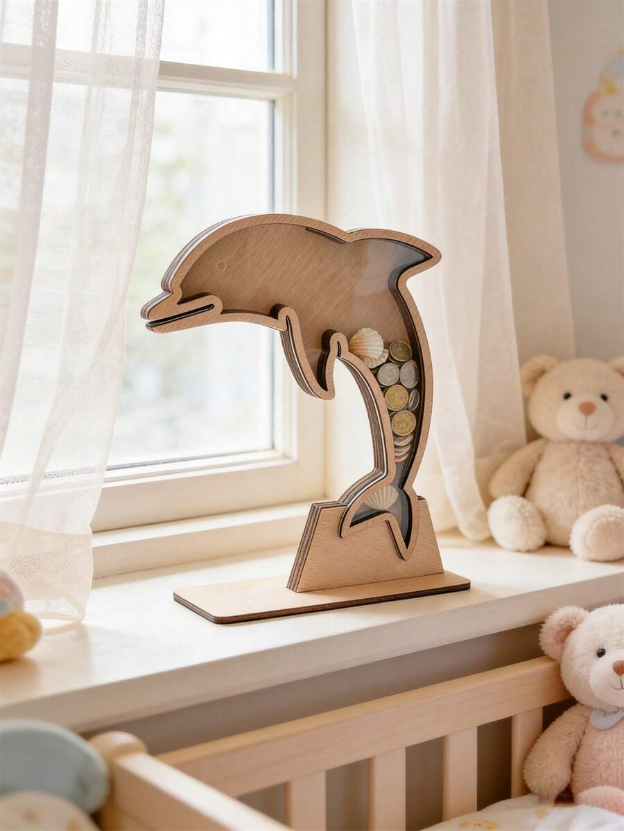 1 hộp gỗ hình cá heo có cửa sổ acrylic, trang trí phòng trẻ sơ sinh, trang trí chủ đề đại dương cho phòng ngủ và phòng khách, quà tặng lễ Phục sinh. - Nhiều màu - Xem 1