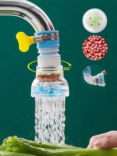 1PC 360° Rotating Faucet Nozzle Water Purifier, Universal Faucet Filter (With Integrated Aerator), Water-Saving Extender, Filter Nozzle, Pressure-Boosting Shower Faucet Accessory, Silicone Interface, Long Service Life, Suitable For Kitchen And Bathroom, Kitchen Accessories, Kitchen Decoration.