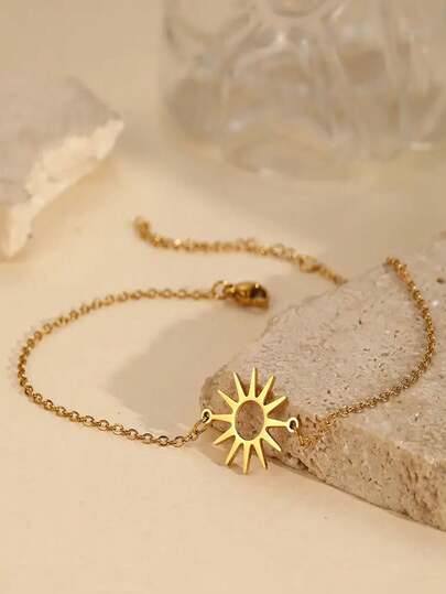 1pc Stainless Steel Sun Shaped Bracelet, Material No Fading, Fashionable Daily Accessory, Personalized Sparkling Jewelry