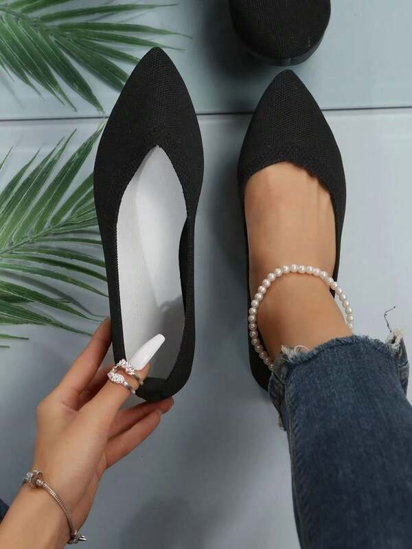 Zapatos de mujer tejidos con cuentas, nuevos zapatos de punta puntiaguda, transpirables, de unicolor y de slip-on para primavera
