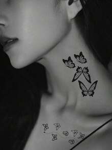 30pcs Creative Temporary Tattoo Stickers, Including Butterfly, Flower, Fox, Dolphin, Jellyfish, Wings, Feather And More Patterns, Suitable For Both Men And Women, Waterproof And Realistic, Can Be Applied To Arms, Face, Fingers, Neck And Any Desired Location. - Black 2 - 查看 6