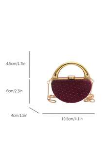 Velvet Rhinestone Embellished Luxury Fashion Mini Clutch Bag, Suitable For Evening Party, Date, Wedding, Holds Lipstick And Other Items - Burgundy - View 4