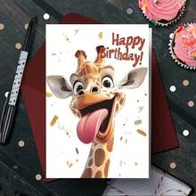 Giraffe Birthday Card With Envelope - Playful Animal Designs With "Happy Birthday!" & "Thank You" Messages, Universal Birthday Greeting For Family, Son, Daughter, Girlfriend, Classmate, All Occasions, Special And Lovely Design - Multicolor - View 6