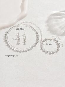 Elegante conjunto de joyería nupcial minimalista, incluye collar, aretes, pulsera y anillo - accesorio versátil y clásico para uso diario, fiesta, evento, verano, joyería, festival, accesorios - conjunto de joyas - Ver 5