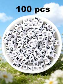 100/2000颗白色亚克力字母珠 6x6mm - “A-Z”字母和数字立方体隔珠，适用于DIY珠宝制作、项链、手链、耳环 - 非常适合手工艺人和小企业 - 黑與白 - 查看 23
