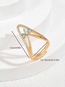 1pc Luxury Niche Style Gold-Plated V-Shaped Micro-Inlaid Colorful Zirconia Ring, Suitable For Women's Daily Commute Wear - Multicolor - View 5