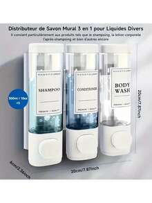1pc Wall-Mounted Bathroom Soap Dispenser, Can Hold Shower Gel, Shampoo And Conditioner - Suitable For Handwashing, Showering And Hair Care - Pump Bottle With Soap Dispenser Tray, Hotel-Style No-Drill Wall Mount Triple Soap Dispenser. Suitable For Bathroom, Kitchen, Supermarket, Hotel And Restaurant. - 彩色 - 查看 3