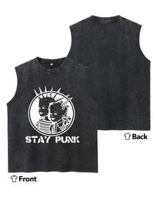 Vintage Women's Graphic Vest  Punk Crown Skull Design Print Washed Cotton Top Sports Wear, Mother's Day Gift, Funny Topes - 黑色 - 查看 6