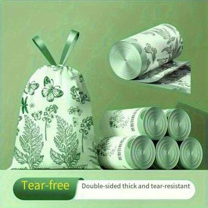 80/90个/卷（1卷）4加仑防撕裂抽绳垃圾袋，可折叠，防漏，易系带，适用于浴室、卧室、办公室和卫生间垃圾桶，节省空间且易于清洁，清洁用品及产品