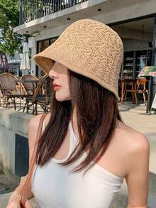 1件韓式休閒鏤空女款雙面水桶帽，薄款透氣春夏遮陽帽，防紫外線，可折疊，百搭設計，適合日常出遊、海灘度假，女帽，草帽，節日禮物 - 彩色 - 查看 3