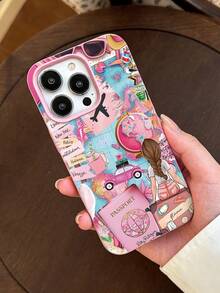 1pc Fashionable Personalized Travel Element Patchwork Pattern Shockproof Soft TPU Phone Case, Suitable Compatible With Iphone 16 Pro Max/16/16 Pro/16 Plus/15/15 Pro Max/15 Pro/11/12/13/14 Pro Max/11 Pro/11 Pro Max/12 Pro/12 Pro Max/13 Pro/13 Pro Max/14 Pro/14 Pro Max, Elegant Feeling - Multicolor - View 4