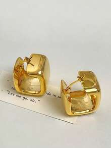 一对欧美极简主义法式夸张几何造型耳环，适合派对、聚会、度假等场合佩戴。 - 金黃色 - 查看 3