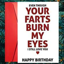 一张搞笑的“你的屁熏得我眼睛疼”生日贺卡，附粉色信封，醒目的字体设计，是送给伴侣、朋友和成年人的完美生日贺卡。 - 查看 10