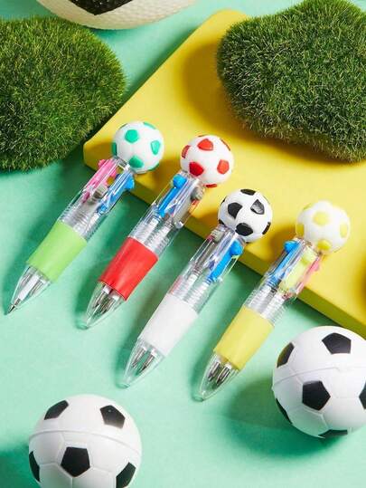 5 Random Colors Football Shaped 4-In-1 Mini Ballpoint Pens, Cute Design, Suitable For Children, Birthday And Kids Party, Provide Multiple Ink Colors, Adorable Gift And Party Favor (Football)