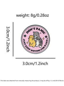Enamel Badge With Cat And Rabbit, Warm Design Featuring Gray Tabby Cat And Yellow Lop-Eared Rabbit On Pink Background With "DON'T PANIC JUST KEEP MOVING FORWARD" Text, Suitable For Anxiety Relief, Pet Lovers, And Daily Encouragement - Multicolor - View 3