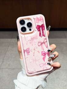 Ốp điện thoại chống sốc, họa tiết nơ hồng, có vân, phù hợp với Apple 17/16 Pro Max, 14/13, 16, 12, 11 Pro Max, XS Max, X, XR, 8, 7, 14 Plus. Có thể dùng làm quà sinh nhật, quà cho bạn gái, bạn trai hoặc dùng cho chính mình. - Hồng - Xem 3