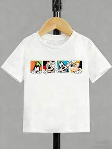Disney Shining Boy (Double-Sided Print): Mickey Mouse And Goofy, Themed Cartoon Print, Casual And Simple Short Sleeved T-Shirt, Suitable For Spring And Summer Seasons, Suitable For Boys And Girls To Wear. Festival Gift - 白色 - 查看 2