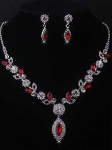 Luxury Purple Bling Rhinestone Necklace Earrings Set,Bride Wedding Dress Accessories, Stage Show Jewelry - Purple - View 13